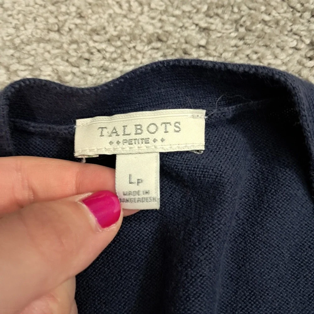 Talbots Petite Navy Blue 100% Cotton Button‎ Front Cardigan Sweater LP 6946
